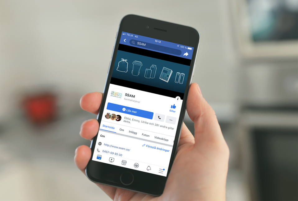 SSAM:s Facebooksida visas på mobiltelefon.